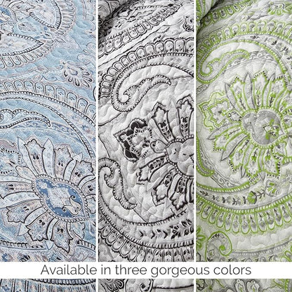 Southshore Fine Living, Inc. Paisley Quilt Bedding Set, Black Quilt Queen Size, Boho Bedspread, Farmhouse Bedding 3-Piece Set with Two Matching Quilted Pillow Shams, Full/Queen Coverlet, Black
