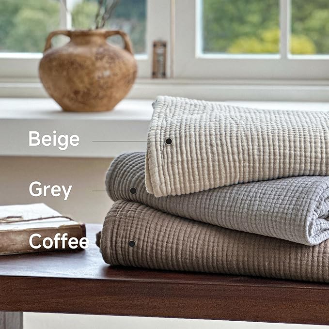 Simple&Opulence 100% Cotton Muslin Blanket, Lightweight Breathable 4 Layering Soft Cotton Throw Blanket,Gauze Blanket for Bed Couch Camping All-Season Use (Beige, 50"x60")