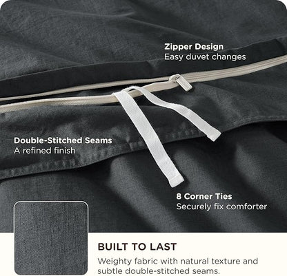 Bedsure Cotton Duvet Cover Oversized King - Luxury Slub Weave 100% Cotton Duvet Cover with a Linen Like Textured, Easy Change Durable Bedding, Charcoal, 120" x 98"