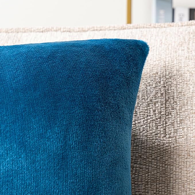 PAVILIA Teal Blue Throw Pillow Covers 20x20 Set of 2, Decorative Pillow Cases for Bed Sofa Couch, Boho Aesthetic Accent Decor Cushion Bedroom Living Room, Velvet Square Euro Sham Cover, Turquoise Blue