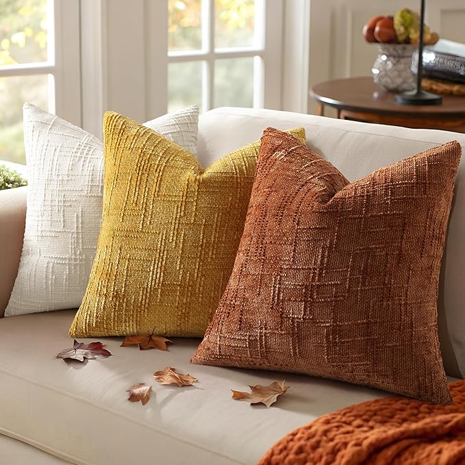 decorUhome Spring Rust Chenille Throw Pillow Covers 18x18 Set of 2 Textured Slubby Couch Pillow Covers Farmhouse Accent Modern Neutral Decorative Pillow Cases for Bed Sofa Living Room
