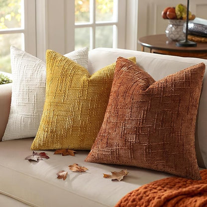 decorUhome Spring Rust Chenille Throw Pillow Covers 18x18 Set of 2 Textured Slubby Couch Pillow Covers Farmhouse Accent Modern Neutral Decorative Pillow Cases for Bed Sofa Living Room