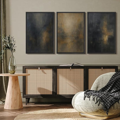 MUDECOR Framed Wall Art Print Set Dark Abstract Modern Contemporary in Navy Blue and Gold Brushstrokes Illustrations Modern Art Decorative Colorful for Living Room, Bedroom, Office - 24"x36"x3 Black