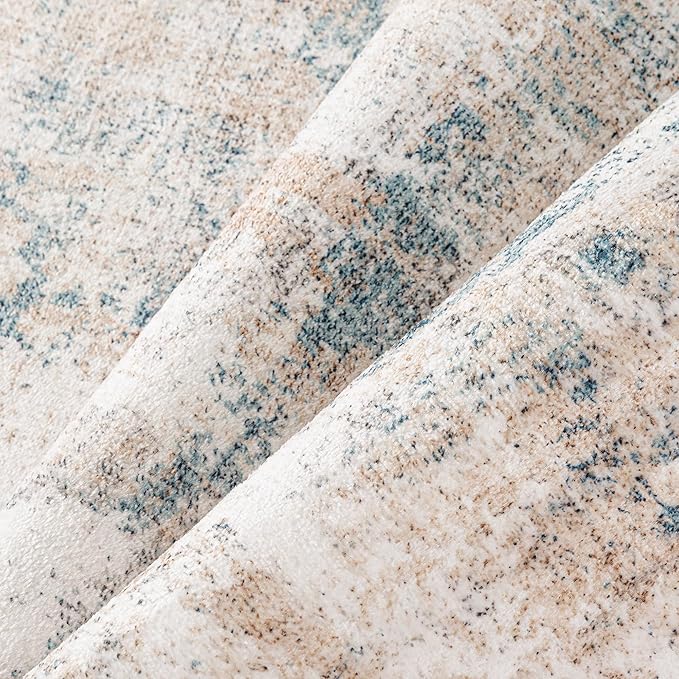 6x9 Washable Area Rug Beige Blue Abstract Living Room Bedroom Throw Rug Neutral Modern Non Slip Soft Low Pile Indoor Carpet for Dining Room Kitchen Office