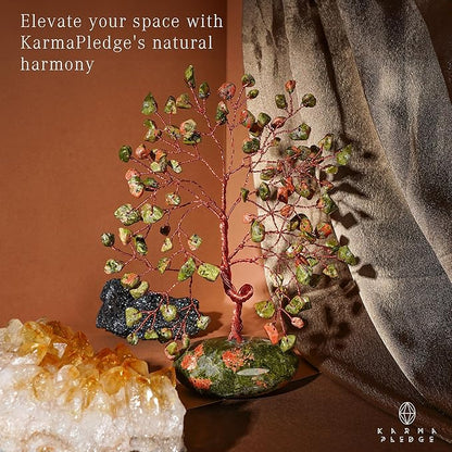 KARMAPLEDGE Crystal Tree of Life Home and Office Feng Shui Decor, Unakite Healing Crystal Handmade Bonsai Tree for Positive Energy, Good Luck, Money, Christmas Decor, Birthday Gifts for Women, Mom