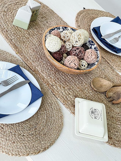 Chardin home Jute Braided Oval Table Runner | Boho Table Runner | Artisanal Center Piece for Table, Chests, Counter Tops and More | Handmade Natural Jute 13"x36"