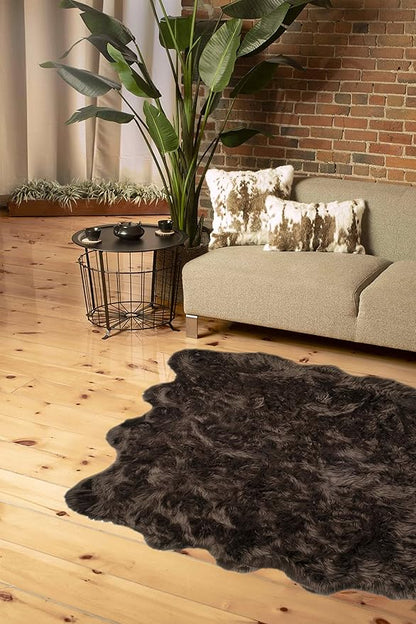Luxe Gordon Faux Fur Rug with Soft and Fluffy Pile | Machine Washable Living Room Rug with Anti-Slip Backing | Cruelty-Free Area Rugs for Office or Bedroom, Chocolate, 6 ft x 6 ft