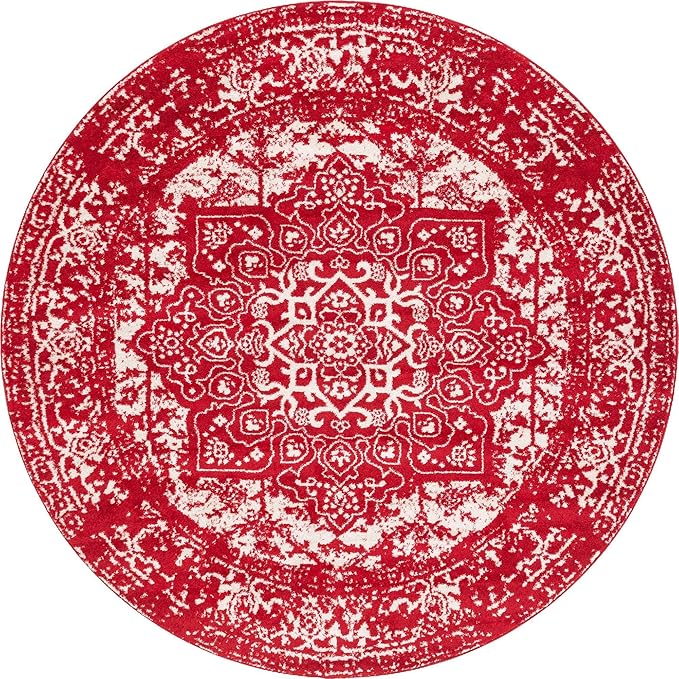 Rugs.com Arlington Collection Rug – 8 Ft Round Red Medium-Pile Rug Perfect for Kitchens, Dining Rooms