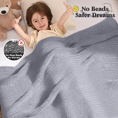 Guohaoi Knitted Weighted Blanket Kids (Light Grey 36"x48" 5lbs) No Beads Cooling Heavy Blanket, Home Decor Breathable Chunky Knit Throw Blanket for All-Season Use
