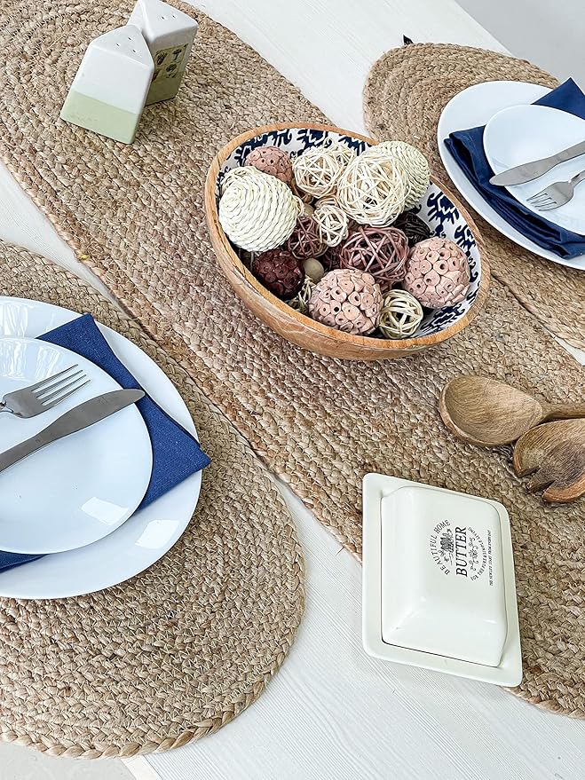 Chardin home Jute Braided Oval Table Runner | Boho Table Runner | Artisanal Center Piece for Table, Chests, Counter Tops and More | Handmade Natural Jute 13"x48"
