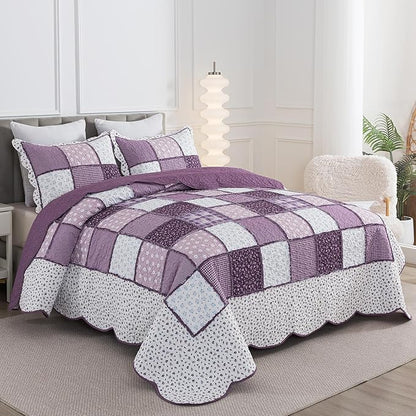 HoneiLife Queen Quilt Bedding Sets - Floral Quilt Bedding Sets 3-Piece 90x96, Reversible Bedspreads Patchwork Coverlet Nostalgic Bedding Set All Season Quilts