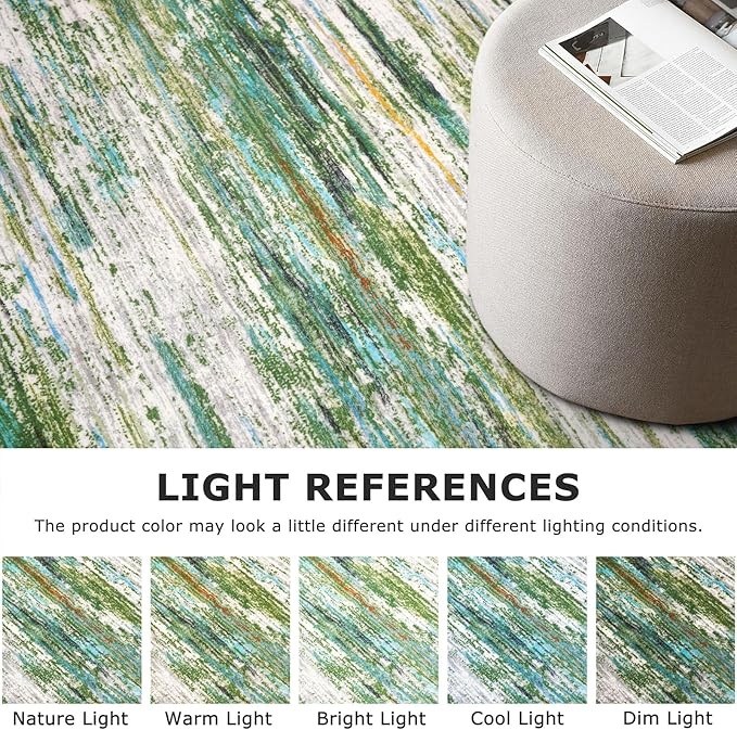 3x5 Modern Abstract Area Rug for Entryway, Green Grey Multi Super Soft Washable Rug with Non-Slip, Low-Pile Door Mat Indoor for Living Room Bedroom, Carpet with Non-Shedding