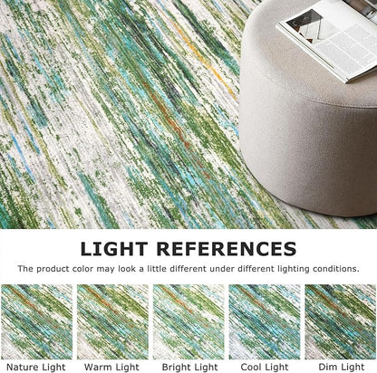 3x5 Modern Abstract Area Rug for Entryway, Green Grey Multi Super Soft Washable Rug with Non-Slip, Low-Pile Door Mat Indoor for Living Room Bedroom, Carpet with Non-Shedding