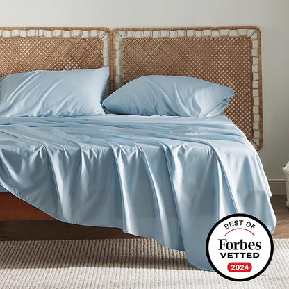 Bedsure California King Sheet Sets, Cooling Sheets, Rayon Derived from Bamboo, Breathable & Soft, Deep Pocket Up to 16 Inches, Hotel Luxury Silky Bedding for Hot Sleepers, Aqua