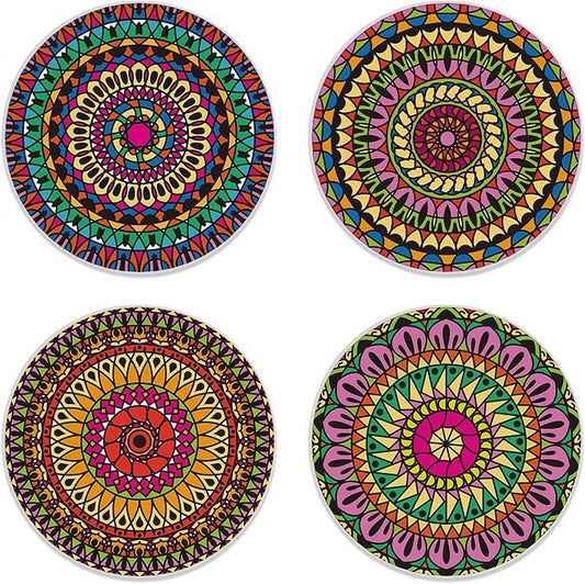 Coasters for Drinks,Set of 4 Absorbent Coasters, Colored Mandala Floral Ceramic Coasters with Cork Base,Cup Coaster for Coffee Table Protection,Gifts for Housewarming Birthday Home Decor