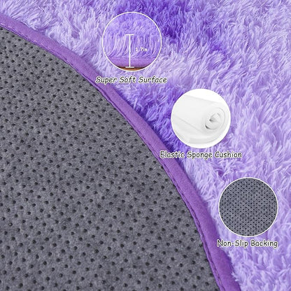 Round Fluffy Rugs 6Ft for Girls Bedroom, Tie-Dyed Purple Shag Circle Kids Rug Non-Slip for Bedside Dorm Nursery Playroom, Soft Cute Area Rugs for Living Room Decor