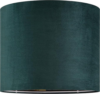 Green Velvet Lampshades Set of 2 Medium Drum Lamp Shade 13" Top x 13" Bottom x 10" High (Spider) Modern Lamp Shade - Ideal for Table & Floor Lamps - Lampshades Replacement - By GO&SO