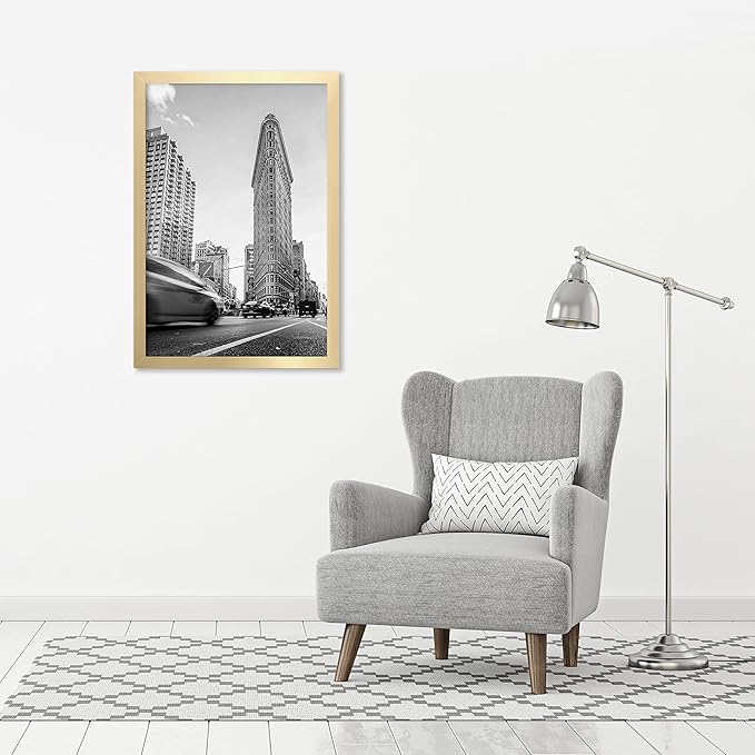 Americanflat 24x36 Poster Frame with Polished Plexiglass - Gold Picture Frame - Wide Photo Frames Made of Engineered Wood for Vertical or Horizontal Wall Display - Epic Collection - Gold