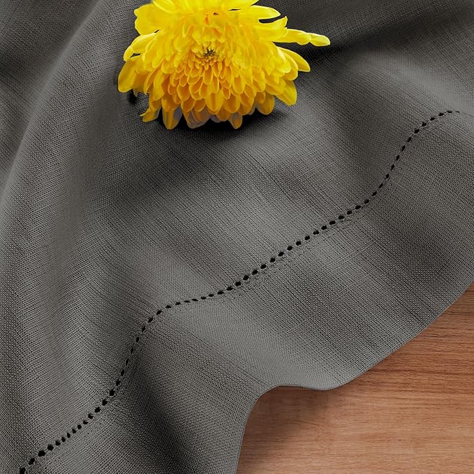 Solino Home Linen Cloth Placemats Set of 4-100% Pure Linen Hemstitch Steel Gray Placemats 14 x 19 Inch - Classic Hemstitch Table Place Mats