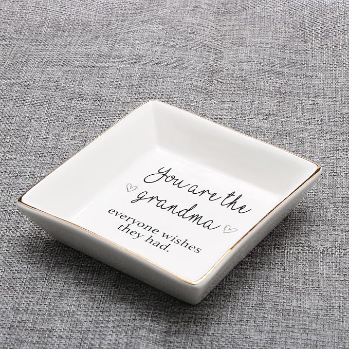 JoycuFF Grandmother Birthday Gifts for Women Ceramic Trinket Dish Tray Jewelry Ring Holders Unique Grandma Gifts for Her Mother's Day Thanksgiving Day Christmas