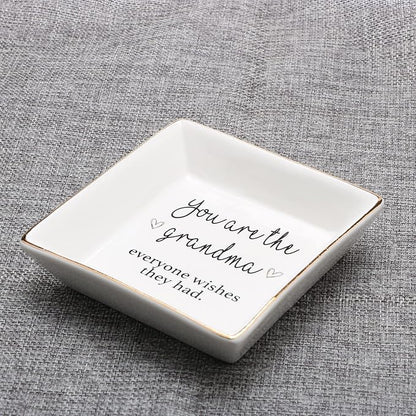 JoycuFF Grandmother Birthday Gifts for Women Ceramic Trinket Dish Tray Jewelry Ring Holders Unique Grandma Gifts for Her Mother's Day Thanksgiving Day Christmas