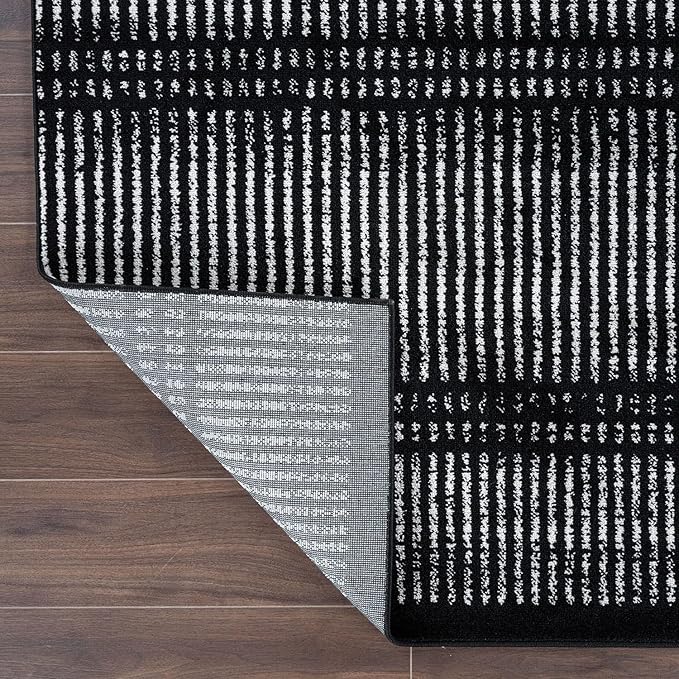 Rugshop Contemporary Stripe Lines High Traffic Living Room,Bedroom,Kitchen, Home Office Area Rug 5' x 7' Black