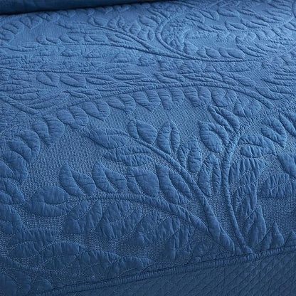 MarCielo 3-Piece 100% Cotton Oversized Bedspread Lightweight Quilt Coverlet Embroidery Farmhouse Bedding Set T0 (Midtone Blue, Oversized King (118"x106"))