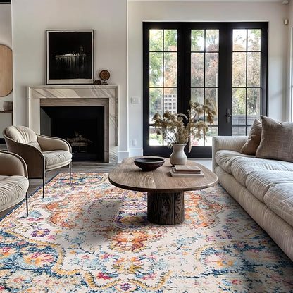 Rugshop Vintage Distressed Bohemian Large Area Rug for Living Room,Bedroom,Dining Room – Vibrant Multi-Color Tribal Design, 9' x 12'