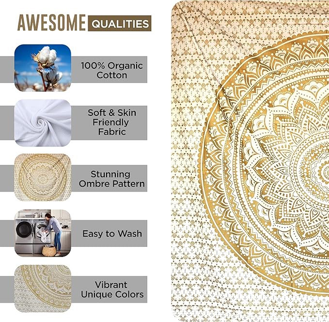 raajsee Mandala Tapestry - Boho Wall Art - 30x40 Inches - White Gold - Bedroom Decor
