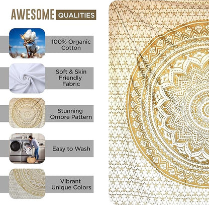 raajsee Mandala Tapestry - Boho Wall Art - 30x40 Inches - White Gold - Bedroom Decor