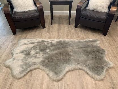 LAMBZY Faux Sheepskin Super Soft Hypoallergenic Silky Shag Rug for Living Room, Kids Room, Sofa (Triple Side by Side 3'x6', Grey)