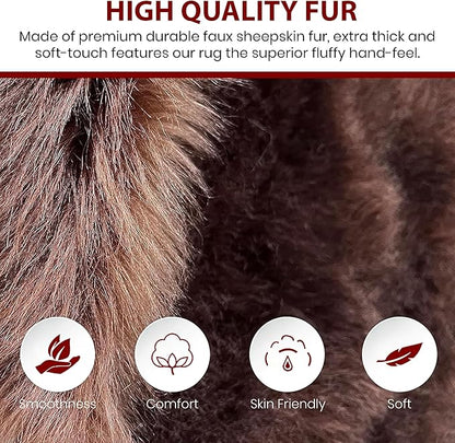 Free Shape Luxury Soft Fluffy Shag Area Rug Single and a Half 2'x4', 60x120cm - Vegan Fur Ultra Soft Indoor Carpet Nursery Rugs for Bedroom Home Decor, Brown