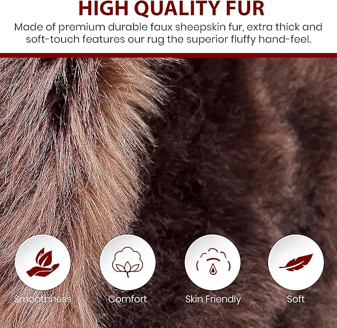 LAMBZY Faux Sheepskin Super Soft Hypoallergenic Silky Shag Rug for Living Room, Kids Room, Sofa (Single and a Half 2'x4'6", Brown)