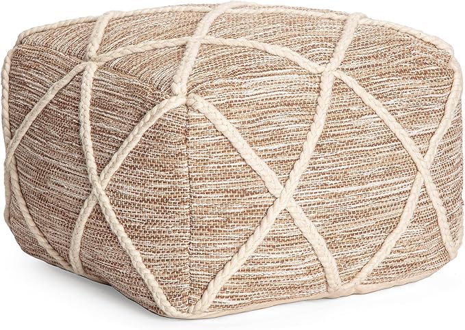 Anji Mountain 100% Handmade & Handcrafted Comfortable Home Décor Pouf Ottoman Footrest for Living Room, Bedroom, Nursery, Kidsroom, Patio Furniture - (22" x 22" x 16"- Ivory,Tan)