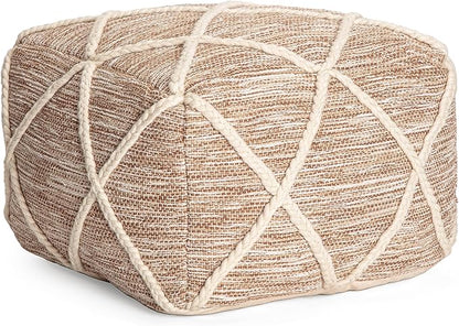 Anji Mountain 100% Handmade & Handcrafted Comfortable Home Décor Pouf Ottoman Footrest for Living Room, Bedroom, Nursery, Kidsroom, Patio Furniture - (22" x 22" x 16"- Ivory,Tan)