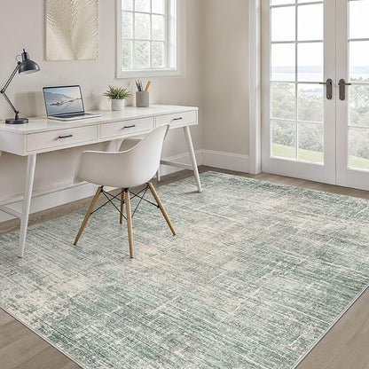 4x6 Rug Washable Area Rugs: Neutral Abstract Soft Modern Stain Resistant Small Indoor Floor Non-Slip Low Pile Throw Carpet for Entryway Kitchen Bedroom Nursery Kids Office Playroom Home House- Green