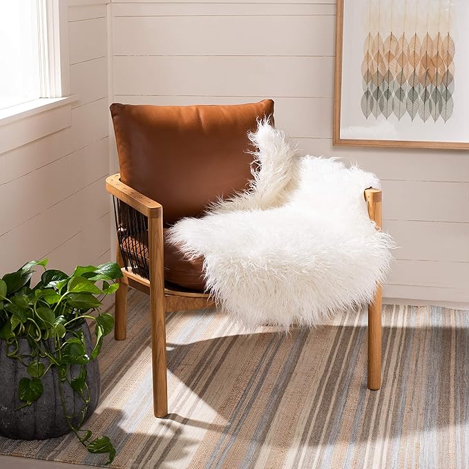 SAFAVIEH Faux Sheep Skin Collection 2' x 3' Ivory FSS117A Silken Glam 2.35-inch Thick Accent Rug