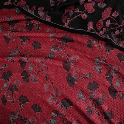 100% Cotton Muslin Jacquard 2 Piece Quilt Set Floral Ginkgo Leaf Print, Soft 3 Layers Gauze Bed Cover Reversible Bedspread Coverlet Breathable Lightweight Bedding Set, Twin