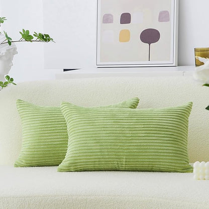 Home Brilliant Green Lumbar Pillow Covers 12x20 Set of 2 Oblong Striped Corduroy Rectangle Spring Pillow Covers Chair Couch for Spring Decor, 12 x 20 inch, Apple Green