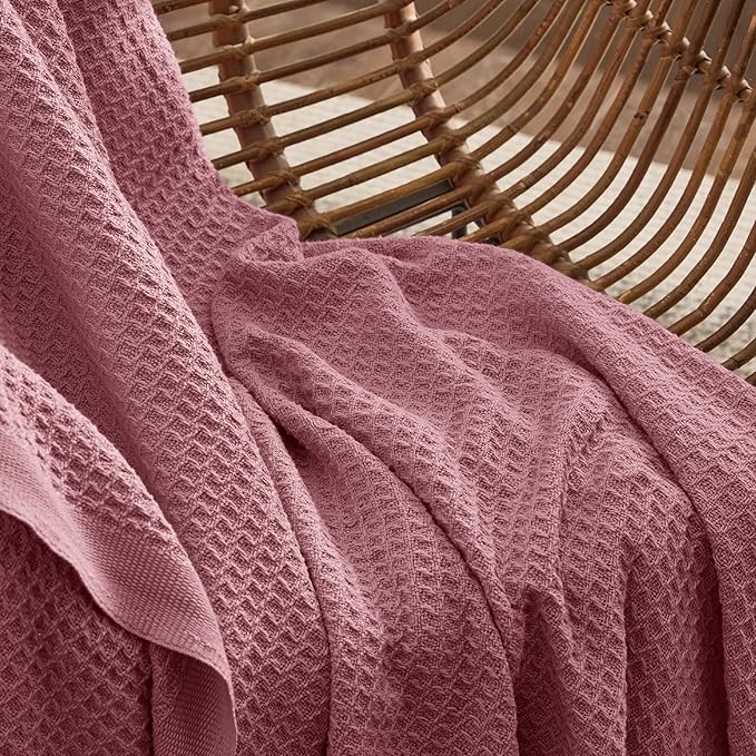 Bedsure Gentlesoft 100% Cotton Blanket King Size for Bed - Breathable and Soft, Thick Cozy Waffle Weave Christmas Blanket Gift for Women, Dusty Rose, 104x90 inches