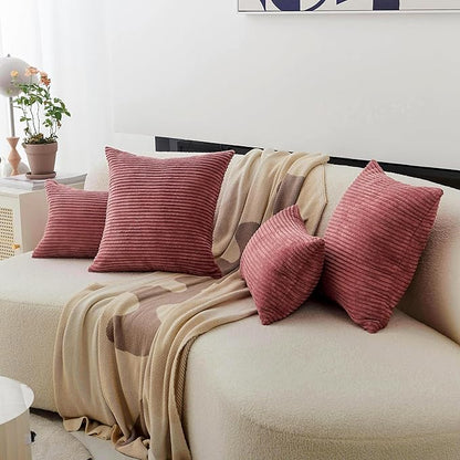 Home Brilliant Pillow Covers 22x22 Soft Cushion Covers Set of 2 Striped Velvet Throw Pillow Cases for Bed Living Room, 55x55 cm, 22 x 22 Inch, Dry Rose Pink