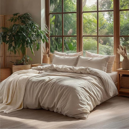 Bedsure 100% Washed Cotton Duvet Cover Twin - Frosted Almond Minimalist Cotton Duvet Cover Linen Like for All Seasons - GentleSoft™ Plain Simple Bedding (Frosted Almond, Twin, 68"x90")