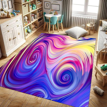 Living Room Abstract Area Rug Indoor Washable Gradient Color Swirl Pattern Restaurant Floor Non-Slip Backing Modern Plush 6x9ft