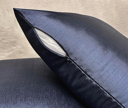 Aiking Home 12x24 Inches Faux Silk Rectangular Throw Pillow Cover, Zipper Closure, Navy (Set of 2)