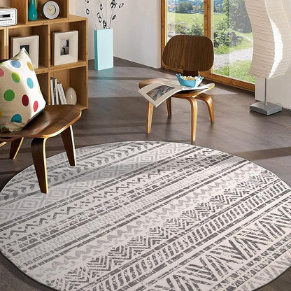 Rugshop Geometric Boho Area Rug for High Traffic Areas– Non-Shedding, Round Rug 6' 6" (6' 6" Diameter) Gray