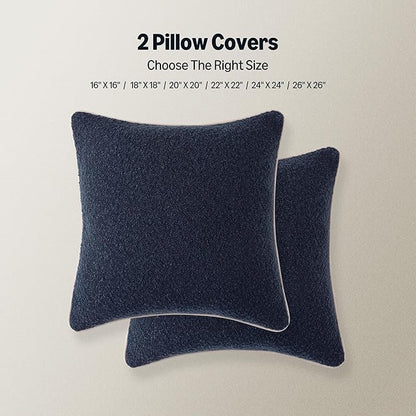 Amazon Basics Boucle Throw Pillow Covers for Couch, Living Room, Home Decor with Hidden Zipper, Blue, 24×24in, Pack of 2