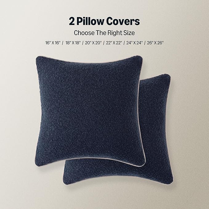 Amazon Basics Boucle Throw Pillow Covers for Couch, Living Room, Home Decor with Hidden Zipper, Blue, 16×16in, Pack of 2