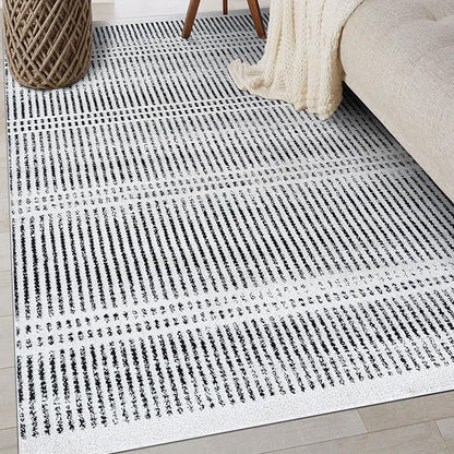 Rugshop Contemporary Stripe Lines High Traffic Living Room,Bedroom,Kitchen, Home Office Area Rug 5' x 7' Cream