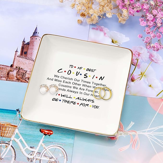 NZY Birthday Graduation Wedding Thanksgiving Christmas Gifts for Cousin-Jewelry Trays Trinket Holder Ring Dish-to My Best Cousin I Will Always Be There for You