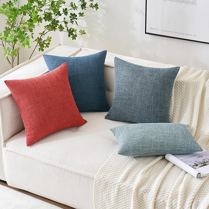 MIULEE Pack of 2 Decorative Linen Burlap Pillow Covers Farmhouse Accent Pillowcases for Sofa Car Couch Bedroom Living Room Decor 20x20 Inch Christmas Red